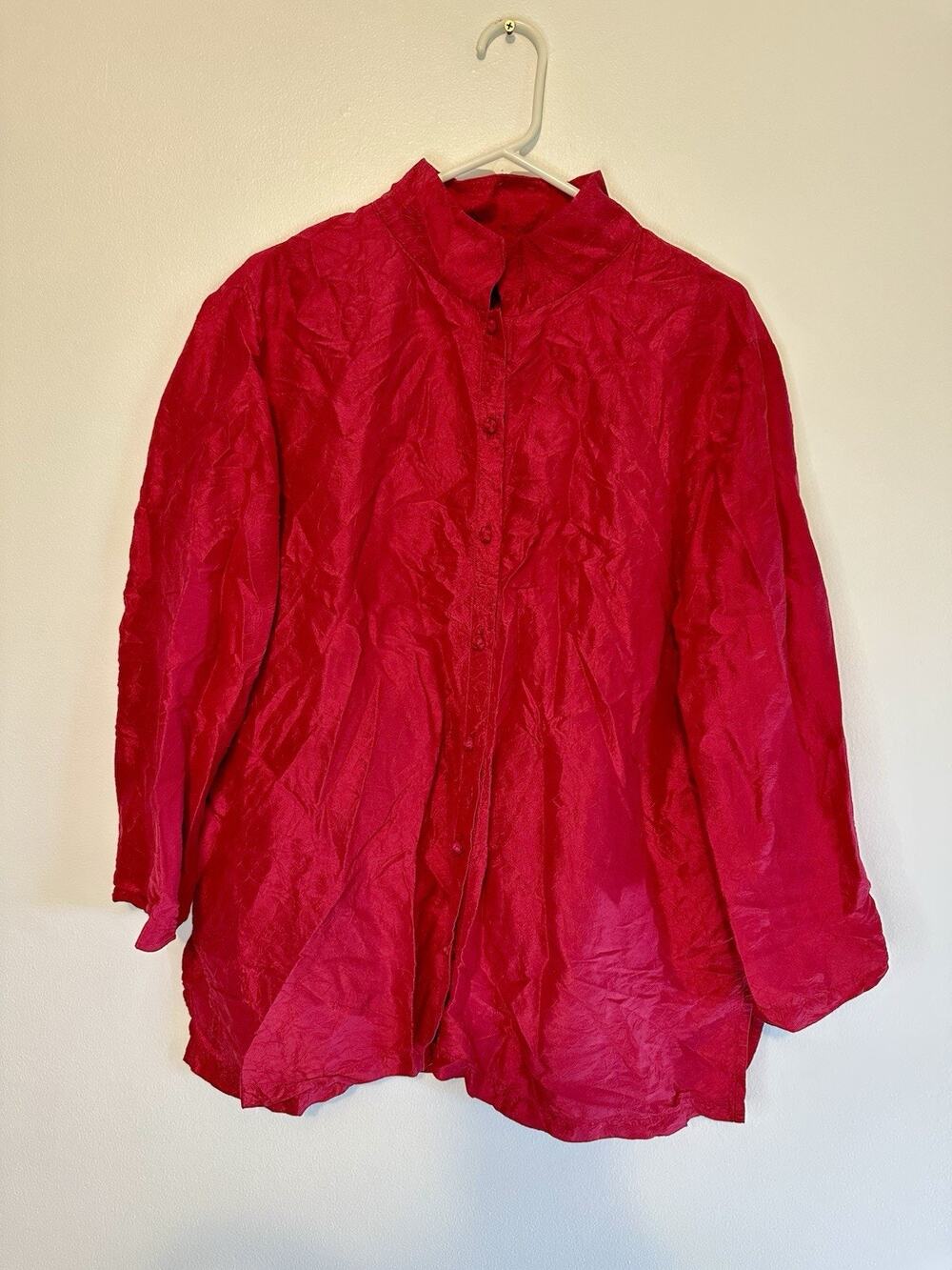 EILEEN FISHER 100% Silk Red Button-Up Tunic Sz Large L Quite Luxury Lagenlook